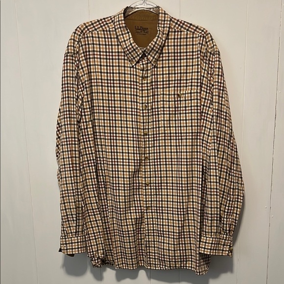 L.L. Bean Casual Button Down Shirt Brown and Tan - Picture 1 of 5